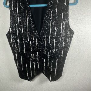 Black Sequins and Pearl Beaded Vest, Satin Back